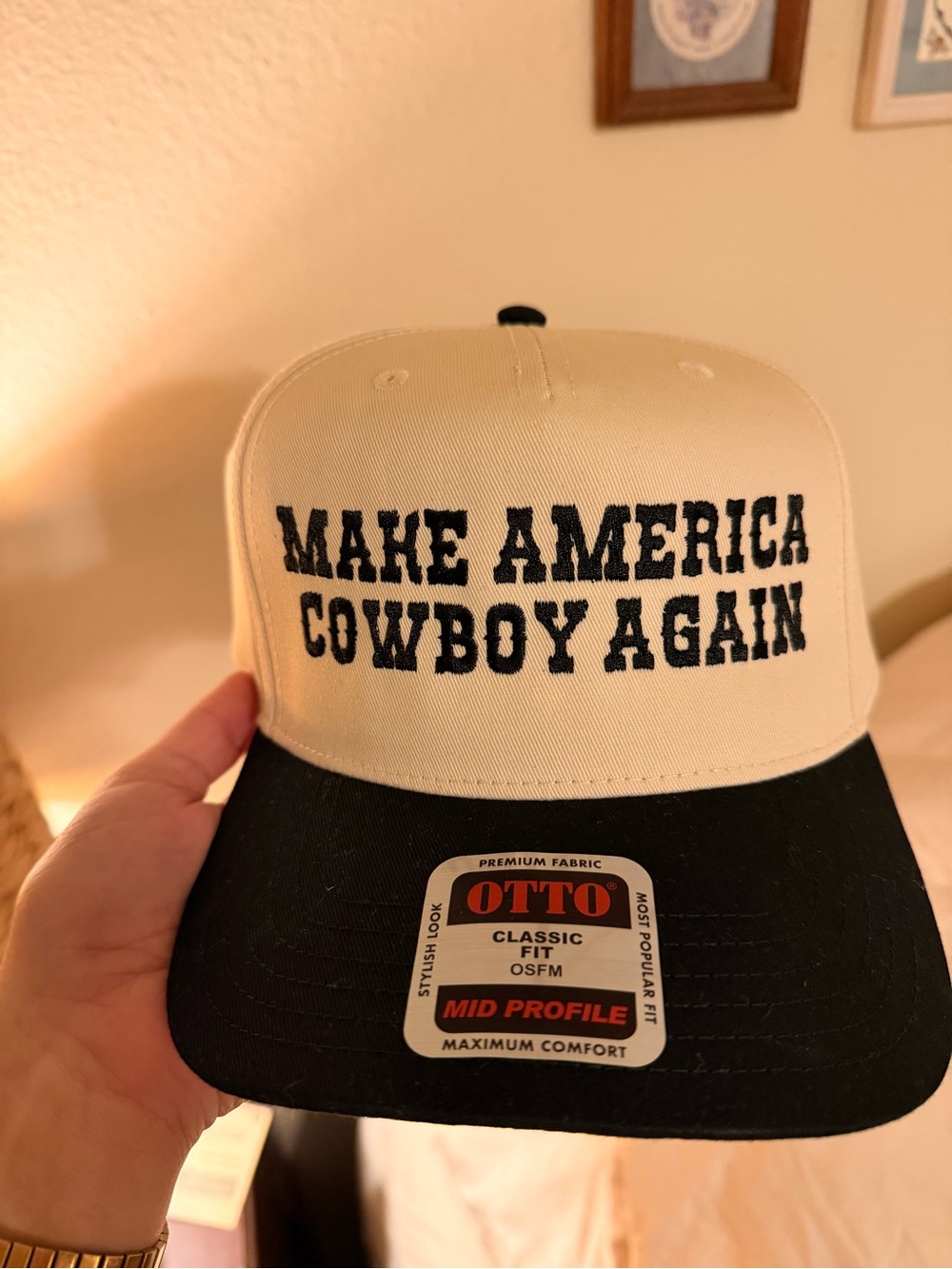 OTTO Make America Cowboy Again Two-Tone Trucker Hat - Cream & Black